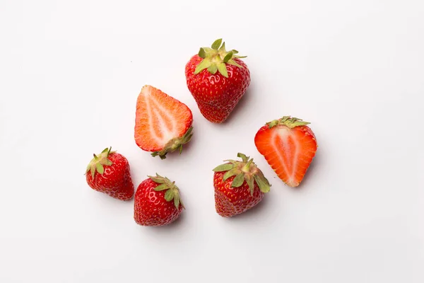 Frische Erdbeeren Auf Weißem Hintergrund Draufsicht — Stockfoto