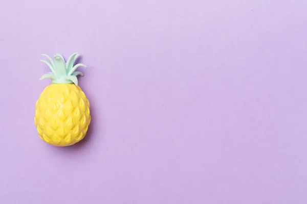 Pineapple Fruit Toy Color Background Top View — 图库照片