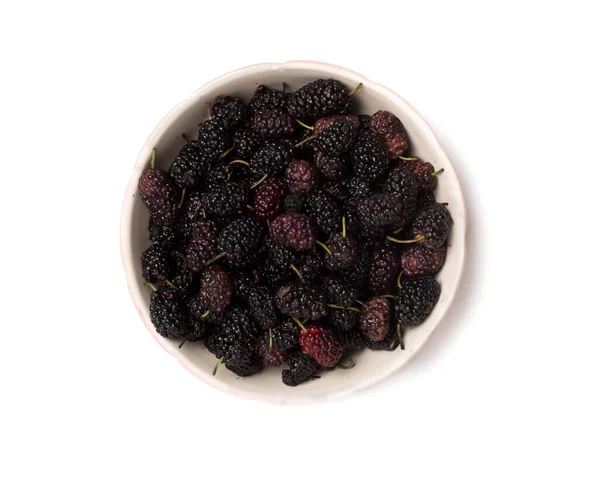 Bowl Mulberry Fruit Isollated White Top View — Stock Photo, Image