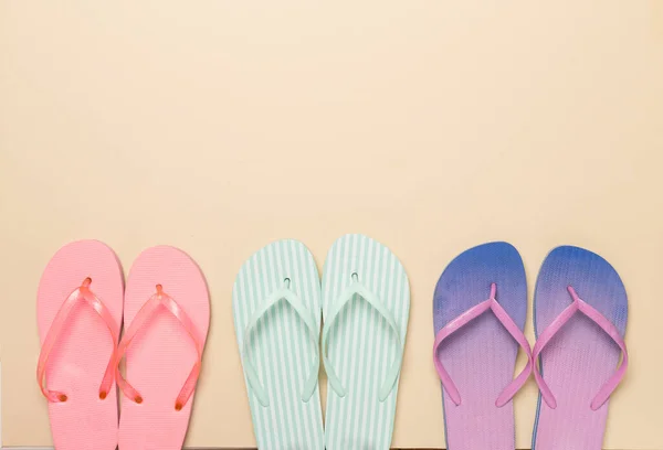 Many Colorful Flip Flops Color Background Top View — Stock Photo, Image