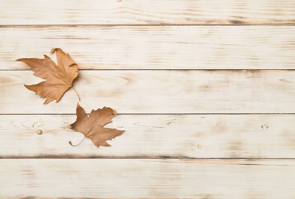 Flat Lay Composition Autumn Leaves Wooden Background Top View — 图库照片