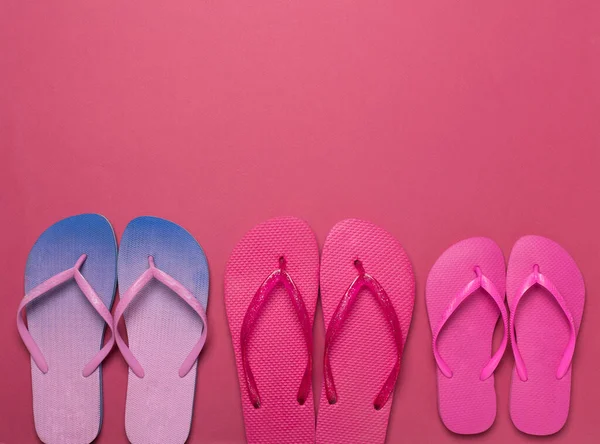 Many Bright Flip Flops Color Background Top View — Stock Photo, Image