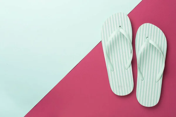 Striped Flip Flops Color Background Top View — Stock Photo, Image