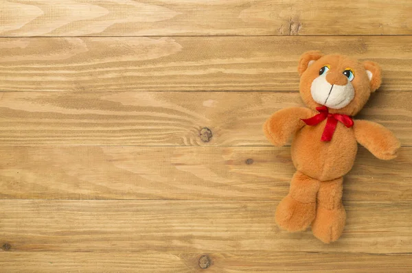 Niedlicher Teddybär Auf Holzgrund Draufsicht — Stockfoto