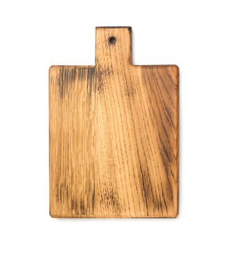 Tahta kesme tahtası beyaz, üst görünümde izole.