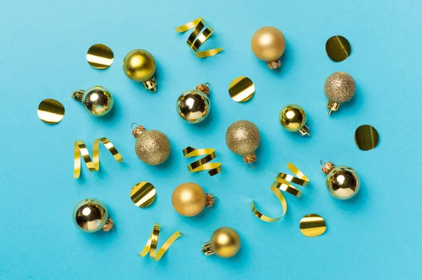 Christmas Balls Color Background Top View — Stock Photo, Image