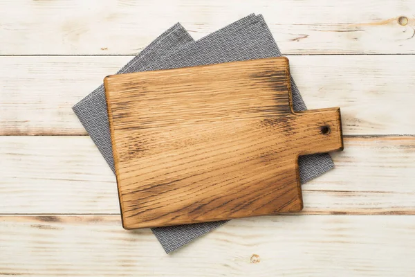 Cutting Board Towel Wooden Background Top View — Stock Photo, Image