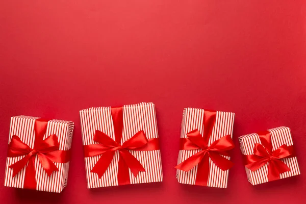 Gift Boxes Color Background Top View — Stock Photo, Image