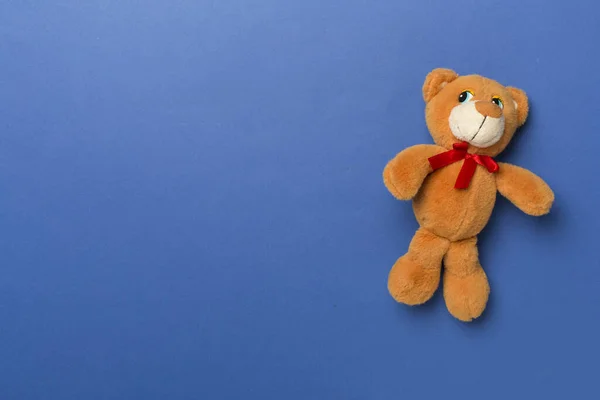 Cute Teddy Bear Color Background Top View — Fotografia de Stock