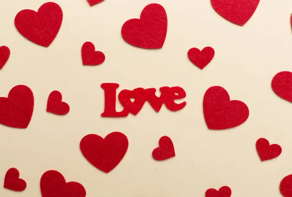 Felt Word Love Hearts Color Background Top View — Stock Fotó