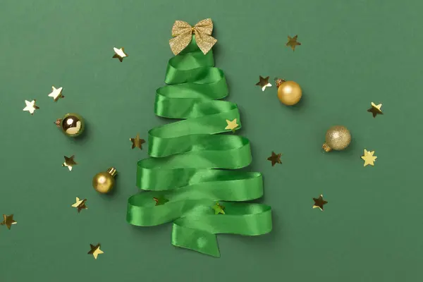 Χειροποίητο Χριστουγεννιάτικο Δέντρο Διακόσμηση Φόντο Χρώμα Κορυφή Άποψη — Φωτογραφία Αρχείου