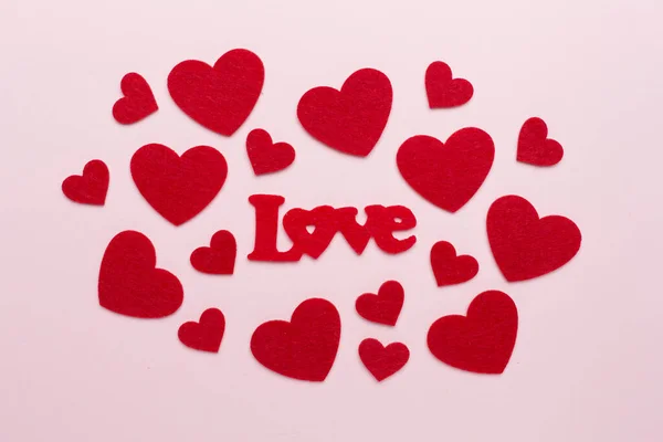 Felt Word Love Hearts Color Background Top View — Fotografia de Stock