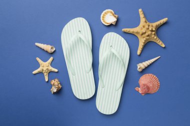 Renk arkaplanı ve üst görünümde çizgili parmak arası terlikler