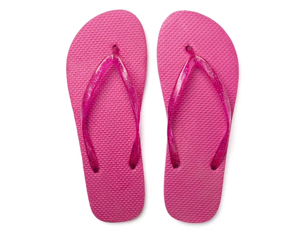 Parlak parmak arası terlikler beyaz, üst görünümde izole