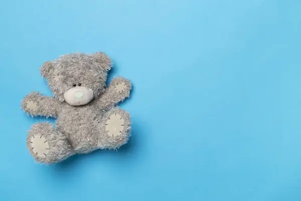 Cute Teddy Bear Color Background Top View — Stock fotografie