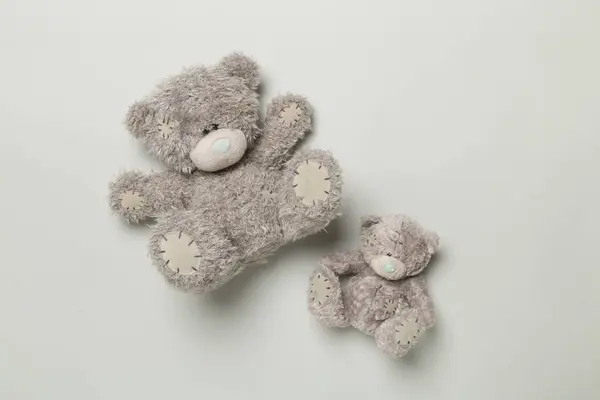 Cute Teddy Bear Color Background Top View — Foto de Stock