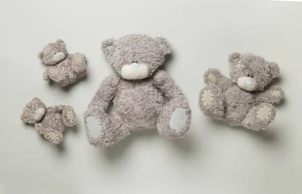 Leuke Teddyberen Kleur Achtergrond Bovenaanzicht — Stockfoto