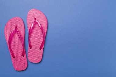 Renk arkaplanı ve üst görünümde parlak parmak arası terlikler