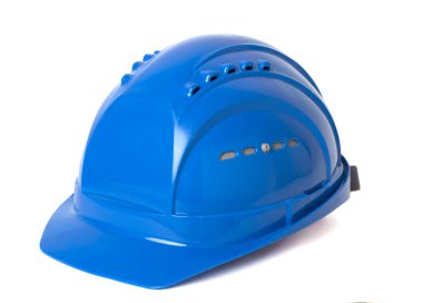 Beyaz izole mavi inşaat kask