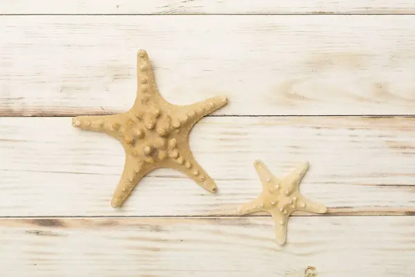 Starfishes Wooden Background Top View — Stock Photo, Image