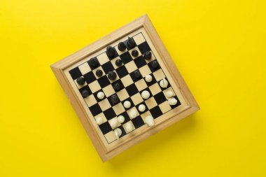 Chess on color background, top view