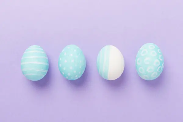 Uova Pasqua Blu Sfondo Colore Vista Dall Alto — Foto Stock
