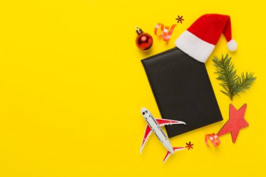 Christman tatil aksesuarları renk arkaplanı, üst görünüm