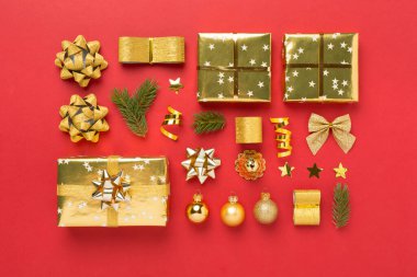 El yapımı hediye kutuları. Renk arkaplanı ve üst görünümü var.