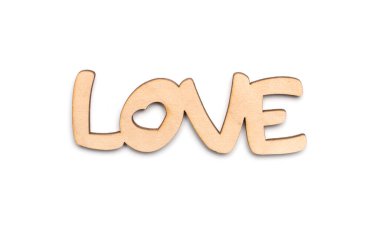 Tahta kelime aşk beyaz, üst manzara izole