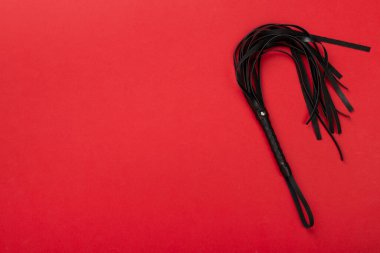 Renkli arka planda siyah kırbaç, üst manzara. BDSM