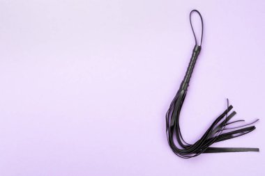 Renkli arka planda siyah kırbaç, üst manzara. BDSM konsepti