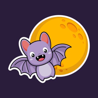 Cute Flying Bat Cartoon Character Premium Vector Graphics In Stickers Style clipart
