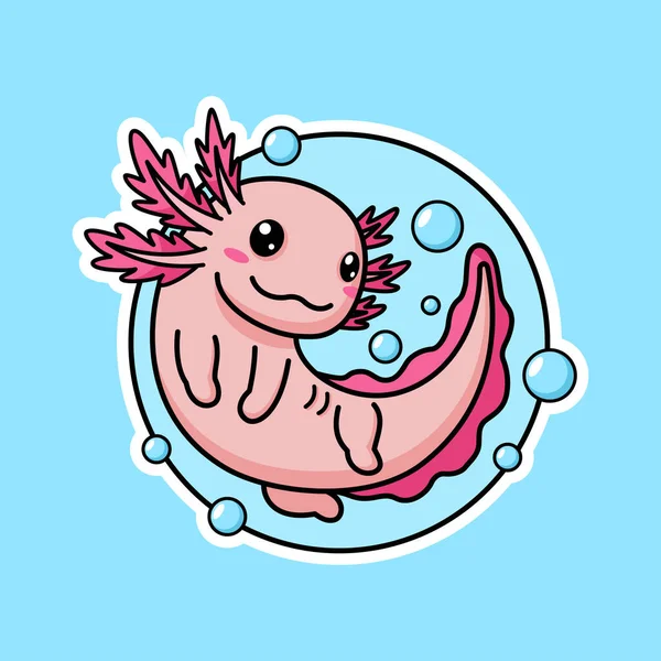 Lindo Personaje Dibujos Animados Axolotl Gráficos Vectoriales Premium Estilo Etiquetas — Vector de stock