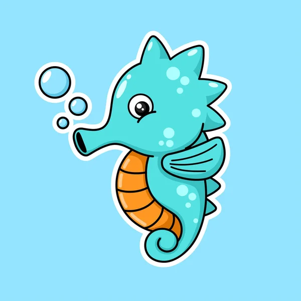 Cute Seahorse Cartoon Character Premium Vector Graphics Stickers Style — 스톡 벡터