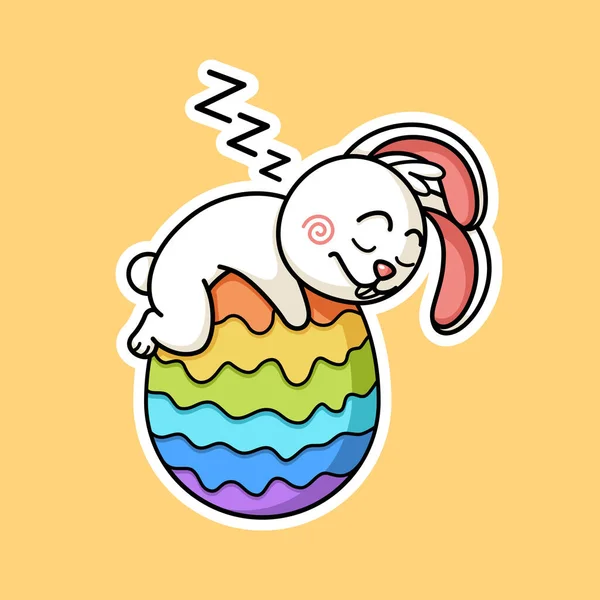 Милий Великодній Кролик Спить Великодні Яйця Стилі Наклейки Преміум Вектор — стоковий вектор