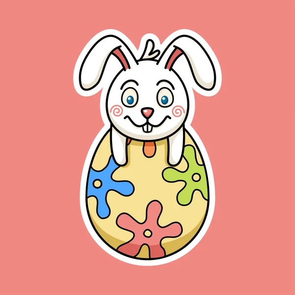 Милий Великодній Кролик Великоднє Яйце Стилі Наклейки Преміум Векторний Графічний — стоковий вектор