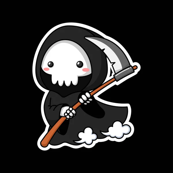 Mignon Personnage Bande Dessinée Grim Reaper Dans Style Autocollant Illustration — Image vectorielle