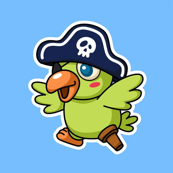 Niedliche Piraten Papagei Cartoon Figur Aufkleber Stil Premium Vector Graphic — Stockvektor