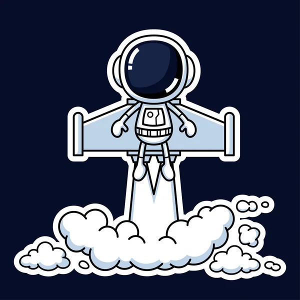 Nette Astronaut Cartoon Character Fliegen Mit Jet Pack Premium Vector — Stockvektor