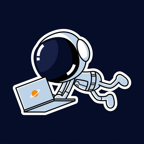 Nette Astronauten Cartoon Figur Auf Laptop Premium Vector Graphic Asset — Stockvektor