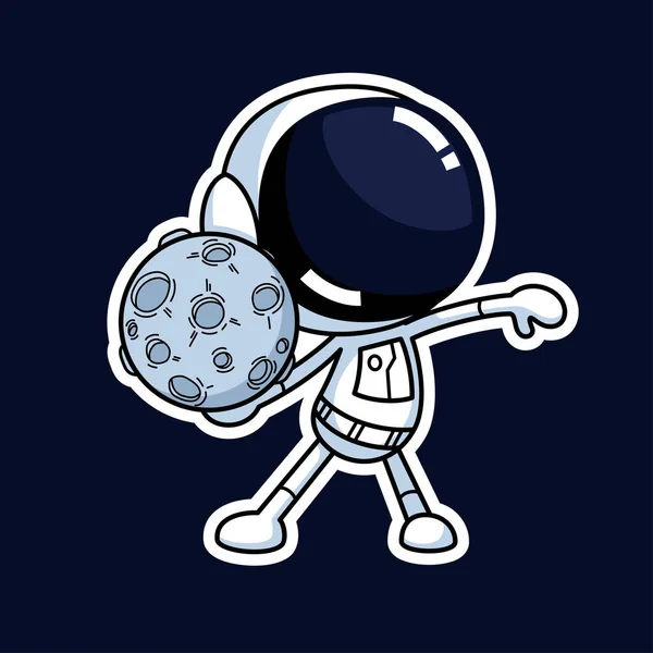 Cute Astronaut Kartun Karakter Memegang Bulan Aset Grafis Vektor Premium - Stok Vektor