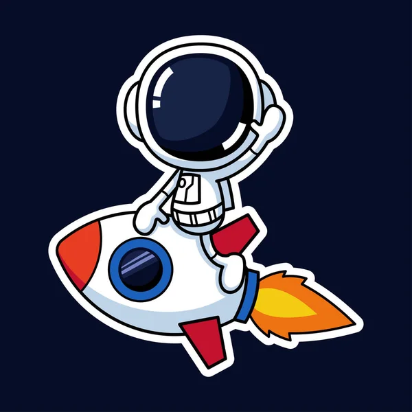 ロケットに乗るかわいい宇宙飛行士漫画のキャラクター プレミアムベクトルグラフィック資産 — ストックベクタ