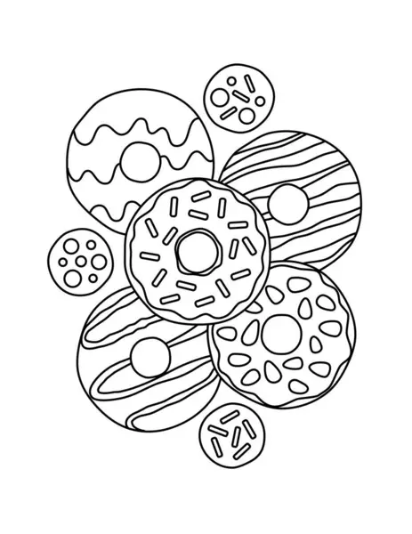 Cute Donut Black Outline Coloring Page — Stock Vector
