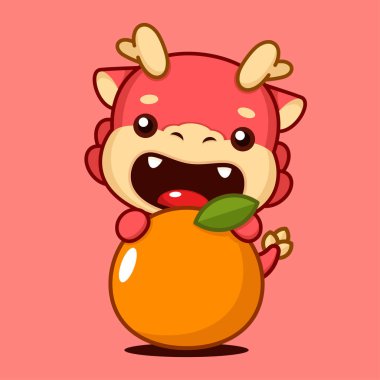 Şirin Çin Yeni Yıl Ejderhası Zodiac Büyük Portakal Üzerine Çizgi Film Karakteri