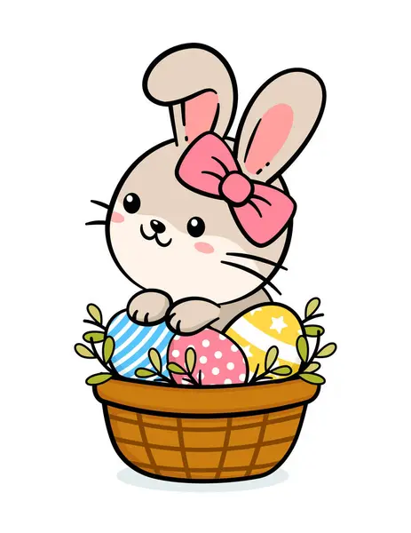 可爱的复活节兔子女孩在篮子里 图库矢量图片