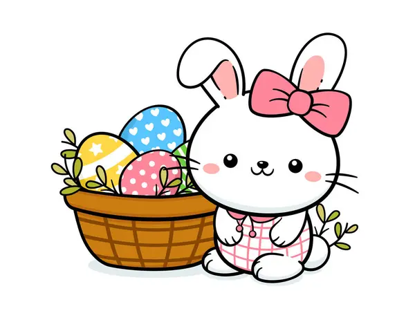 Cute Easter Bunny Girl Basket Eggs Stock Illustration