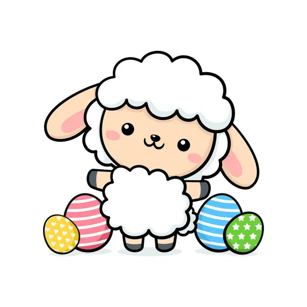 Cute Easter Sheep Character Eggs Stock Illustration