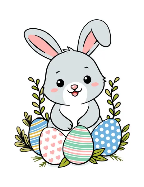 可爱的手绘复活节兔子和蛋 免版税图库插图
