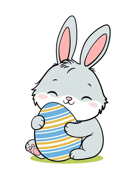 Cute Little Easter Bunny Rabbit Hugging Egg Vector Graphics