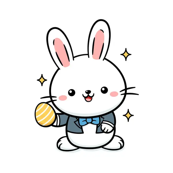 可爱的小白兔宝宝复活节兔子宝宝带着一只蛋在塔克塞多 免版税图库矢量图片